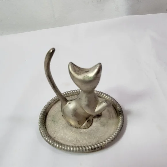 Vintage EP Zinc alloy silver cat ring and jewelry plate - Picture 8 of 9